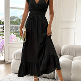 Celine | Burgundy Ruffle V-Neck Dress