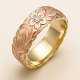 Gold Ring with Vintage Pink Flower