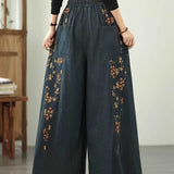Sienna | Dark Blue Floral Wide-Leg Jeans