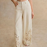 Isla | Cream Cutwork Wide-Leg Jeans