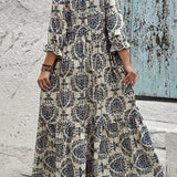 Molly | Cream Mosaic-Print Maxi Dress