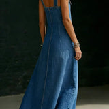 Elena | Denim Overall Dress with Button Placket