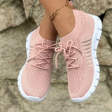 Emmeline | Pink Knit Lace-Up Sneakers