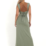 Odette | Sage Square-Neck Split Maxi Dress