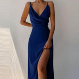 Aria | Champagne Ruched Split Maxi Dress