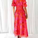 Solene | Red Floral Ruffle-Sleeve Dress
