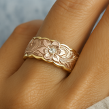 Gold Ring with Vintage Pink Flower