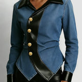 Mina | Denim Jacket with Contrast Trim and Metal Buttons