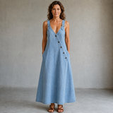 Elena | Denim Overall Dress with Button Placket