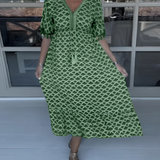 Felicity | Blue Geometric V-Neck Dress