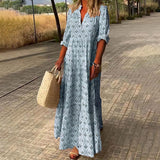 Louisa | Blue Geometric V-Neck Maxi Dress