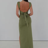 Odette | Sage Square-Neck Split Maxi Dress