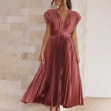 Marni | Blush Pleated V-Neck Midi Dress