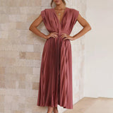 Marni | Blush Pleated V-Neck Midi Dress
