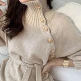 Evelia | Beige Textured Belted Dress