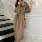 Evelia | Beige Textured Belted Dress