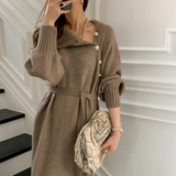 Evelia | Beige Textured Belted Dress