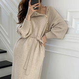 Evelia | Beige Textured Belted Dress