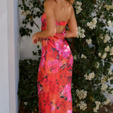Gilat | Coral Floral Strapless Midi Dress