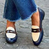 Delphine | Navy Cream Strap Loafers