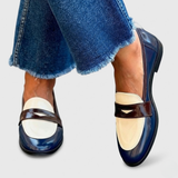 Delphine | Navy Cream Strap Loafers