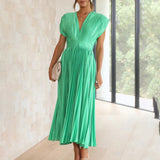 Marni | Blush Pleated V-Neck Midi Dress