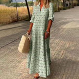 Louisa | Blue Geometric V-Neck Maxi Dress