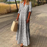 Louisa | Blue Geometric V-Neck Maxi Dress
