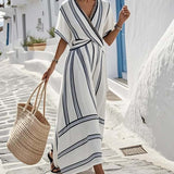 Elena | White Striped Wrap Dress