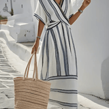 Elena | White Striped Wrap Dress