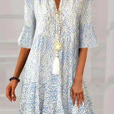 Sabine | Blue Paisley V-Neck Mini Dress