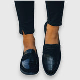 Sara | Black Croc-Effect Loafers