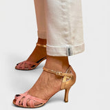 Rosa | Pink Woven-Strap Heeled Sandals