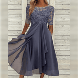 Lea | Blue Lace-Bodice Midi Dress