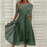 Lea | Blue Lace-Bodice Midi Dress