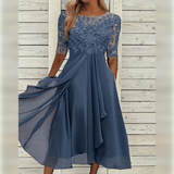 Lea | Blue Lace-Bodice Midi Dress