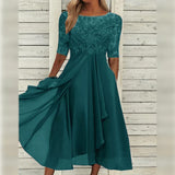 Lea | Blue Lace-Bodice Midi Dress