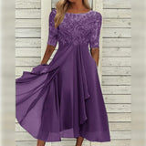 Lea | Blue Lace-Bodice Midi Dress