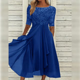 Lea | Blue Lace-Bodice Midi Dress