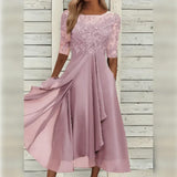 Lea | Blue Lace-Bodice Midi Dress