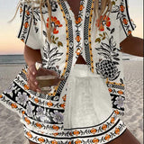 Maci | White Border Print Shirt & Shorts Set
