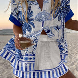 Alexa | Blue Coastal Print Shirt & Shorts Set