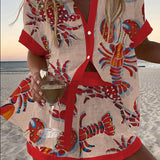 Soleil | Red Lobster Print Shirt & Shorts Set