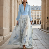 Peniel | Blue Floral Long-Sleeve Dress