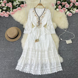 Amary | Ivory Lace Bell-Sleeve Maxi Dress