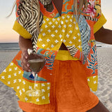 Meilani | Patchwork Print Shirt & Shorts Set