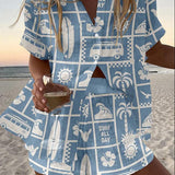Nyomi | Blue Graphic Shirt & Shorts Set