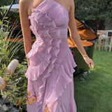 Adeline | Blush Pleated One-Shoulder Dress