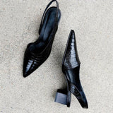 Lynn | Black Pointed Slingback Heels