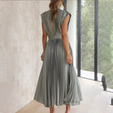 Marni | Blush Pleated V-Neck Midi Dress